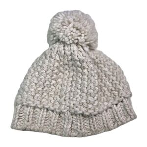 Raffaello Bettini Women's Knit Cream Pom Pom Beanie Brimmed Wool Alpaca Viscose